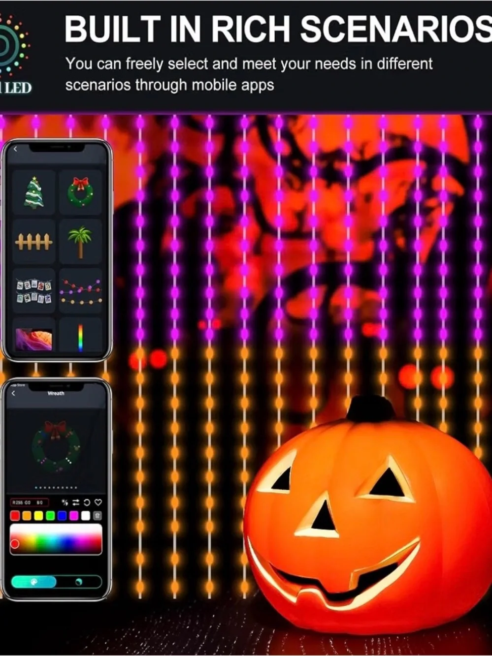 Multicolor Smart Curtain String Lights - App & Remote Control